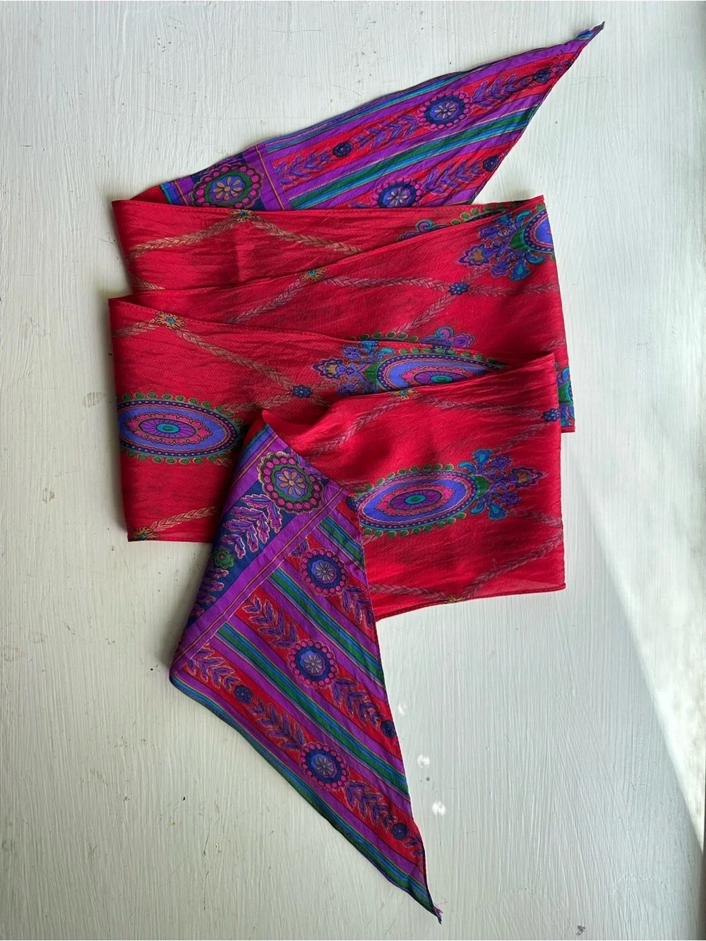 Vintage Liz Claiborne Silk Scarf Red Medallion Stripe Long 90s Japan